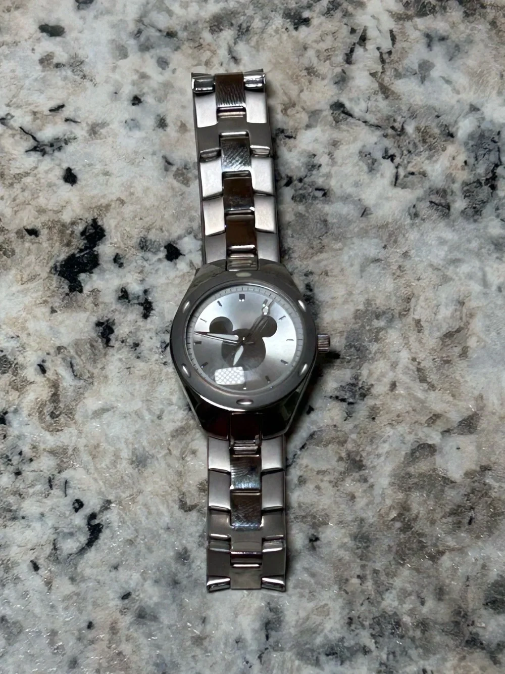 Disney Mickey Mouse Silver Tone Watch 27mm New Old Stock w/ Box Needs Battery